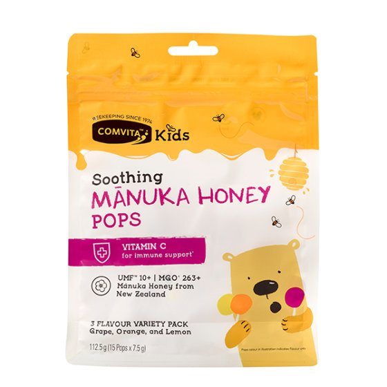 Comvita Kids Soothing Manuka Honey LolliPops 3 Flavour Variety 15 Pops